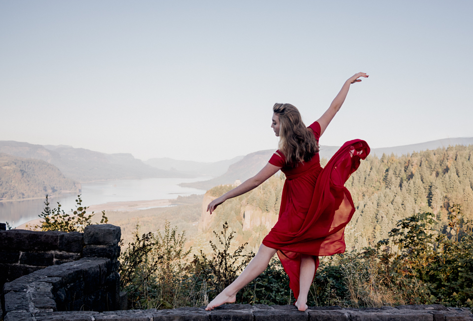 ballerina dancing in gorge, graceful