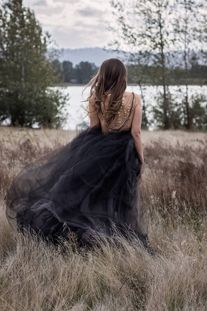 black dress, long hair, different look