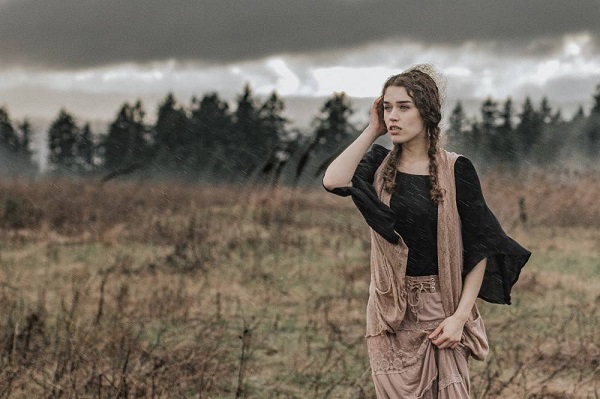 hippie girl on rainy day in Portland