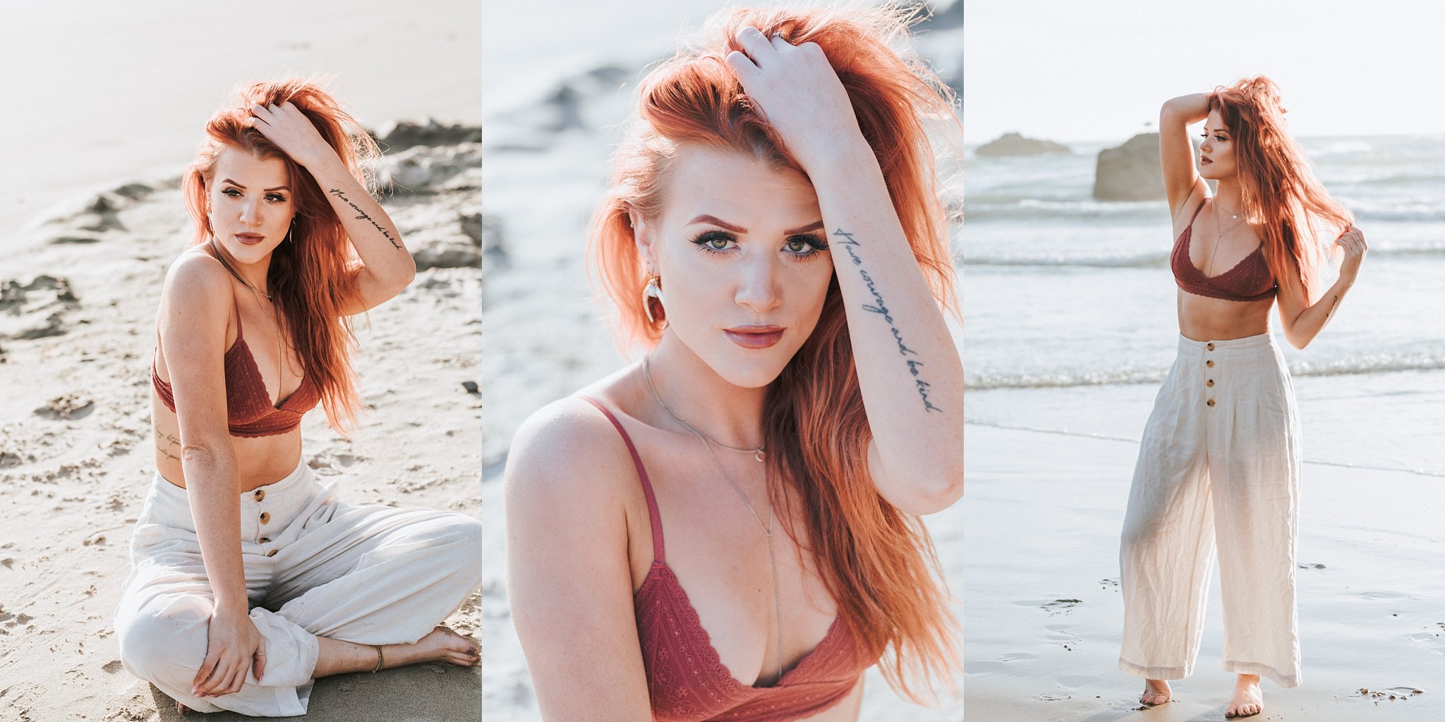 boho session beach look redhead girl