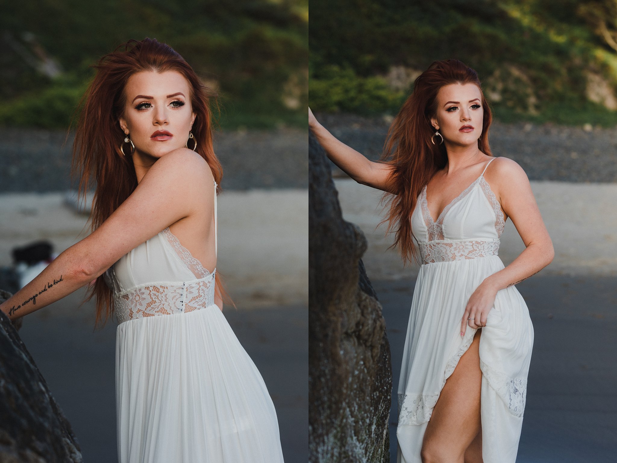 white dress sunset portrait redhead girl