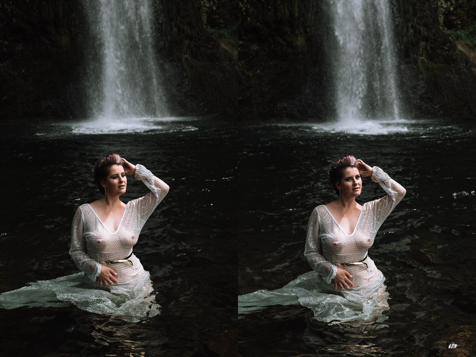 Outdoor waterfall boudoir sexy photo Portland