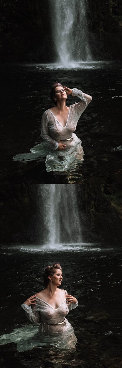 Unique outdoor waterfall boudoir photo Oregon