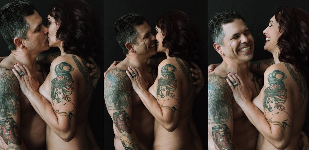 tattooed couple laughing sensual mature naked